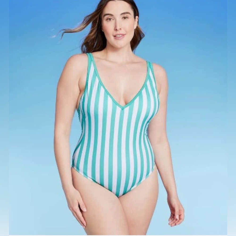Women's Plus V-Neck Over The Shoulder High Leg One Piece Swimsuit Bathing Suit